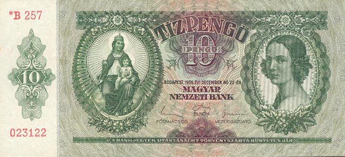 Front of Hungary p113: 10 Pengo from 1936