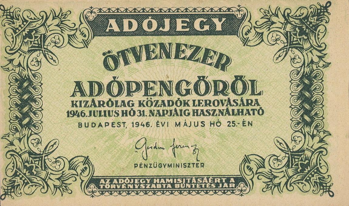 Front of Hungary p138b: 50000 Adopengo from 1946
