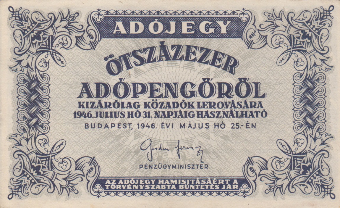 Front of Hungary p139b: 500000 Adopengo from 1946