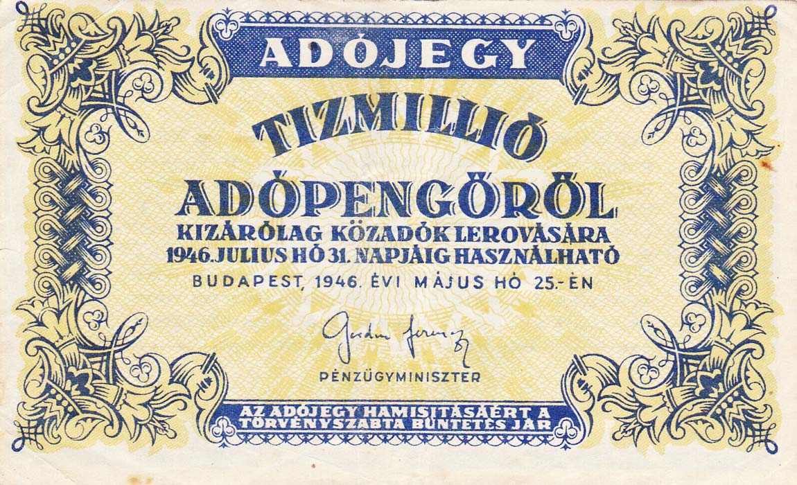 Front of Hungary p141b: 10000000 Adopengo from 1946