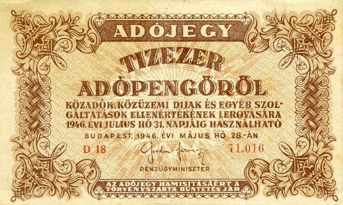 Front of Hungary p143a: 10000 Adopengo from 1946