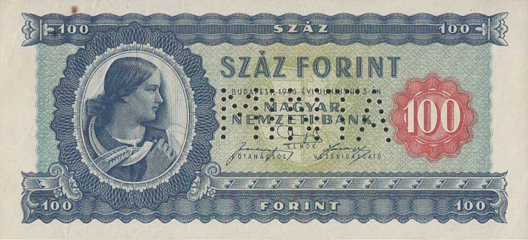 Front of Hungary p160s: 100 Forint from 1946