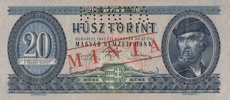 Front of Hungary p162s: 20 Forint from 1947