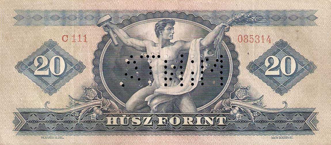 Back of Hungary p165s: 20 Forint from 1949