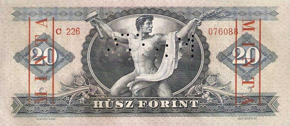 Back of Hungary p169s1: 20 Forint from 1957