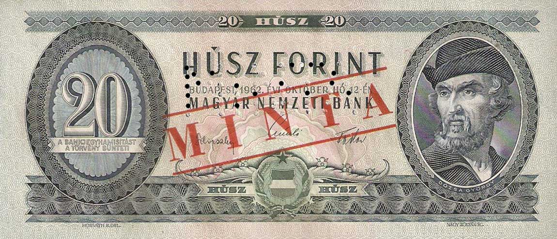 Front of Hungary p169s1: 20 Forint from 1957