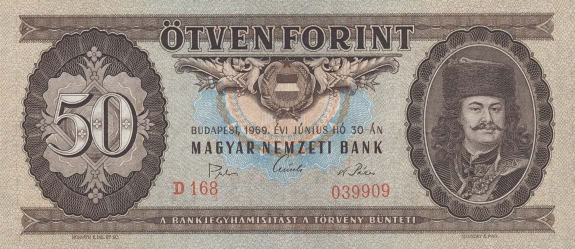 Front of Hungary p170b: 50 Forint from 1969