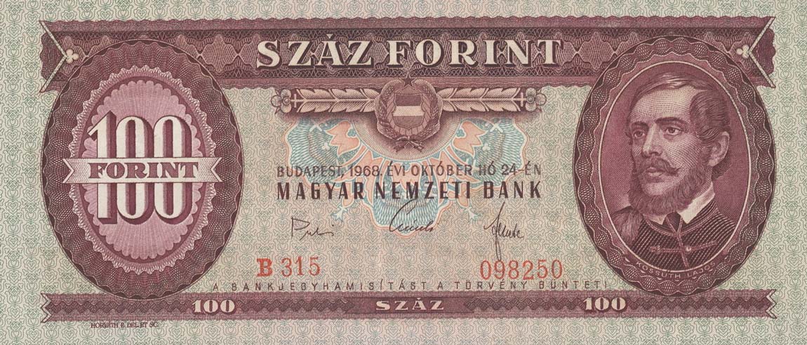 Front of Hungary p171d: 100 Forint from 1968