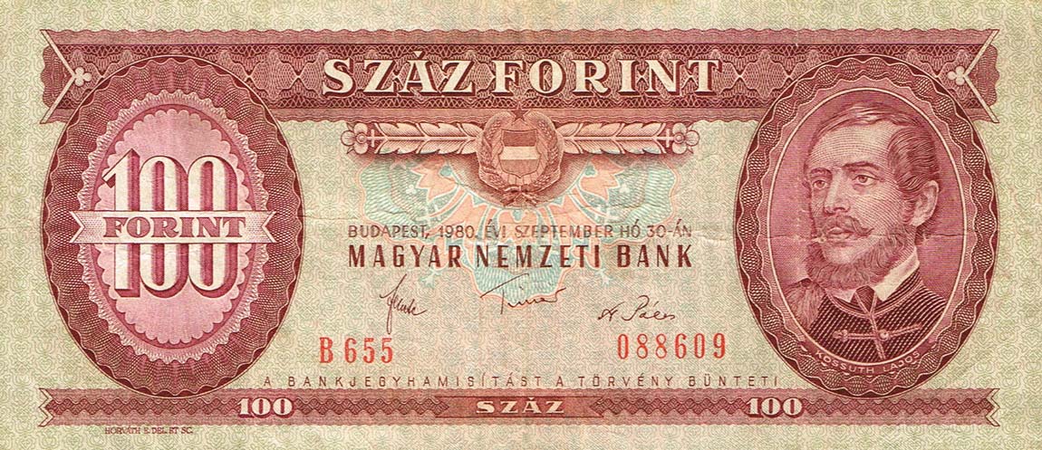 Front of Hungary p171f: 100 Forint from 1980