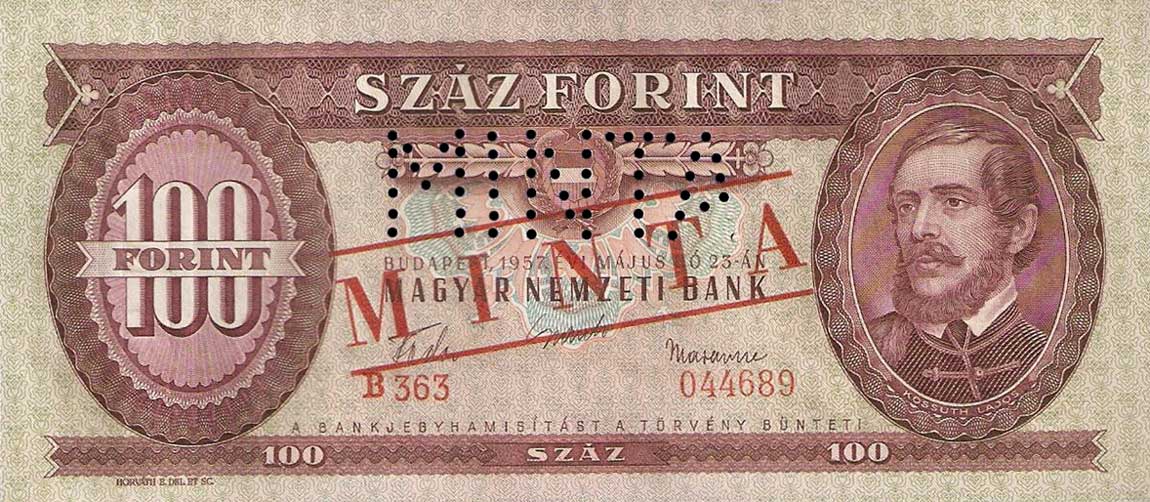 Front of Hungary p171s1: 100 Forint from 1957