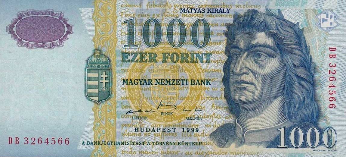 Front of Hungary p180b: 1000 Forint from 1999