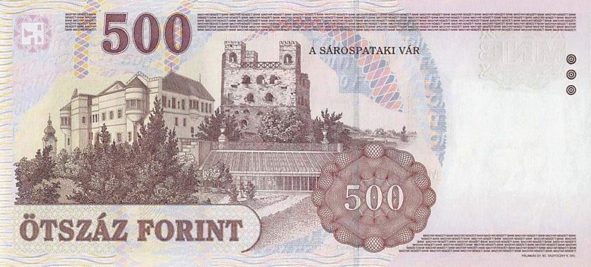 Back of Hungary p196a: 500 Forint from 2007