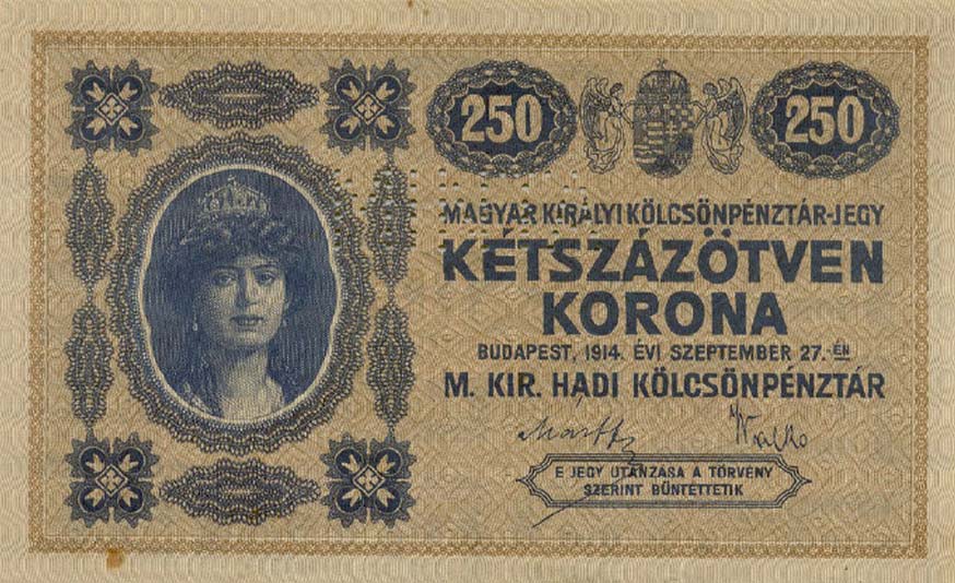 Front of Hungary p1: 250 Korona from 1914