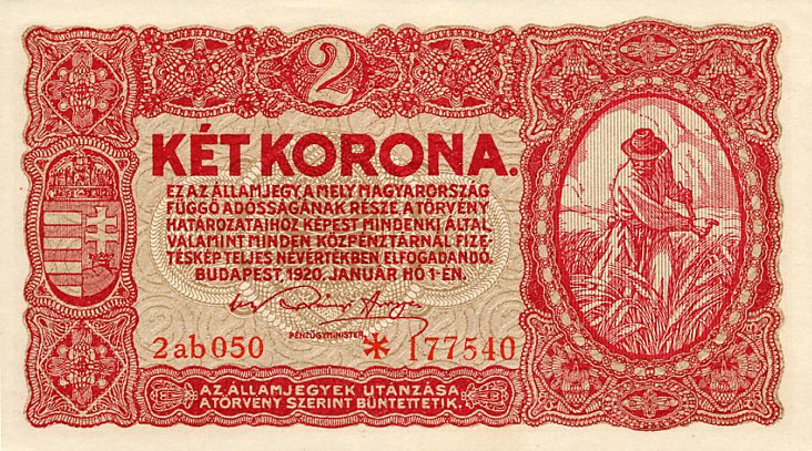 Front of Hungary p58a: 2 Korona from 1920