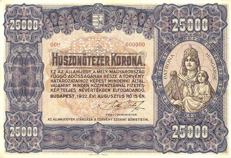 Front of Hungary p69s: 25000 Korona from 1922