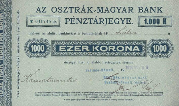 Front of Hungary p7: 1000 Korona from 1918