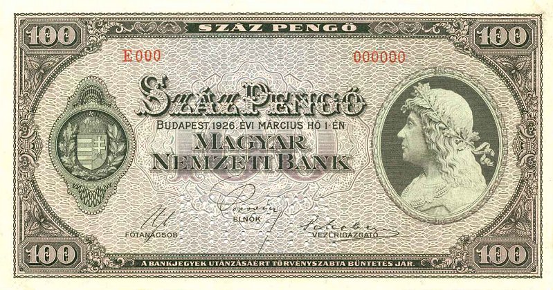 Front of Hungary p93s: 100 Pengo from 1926