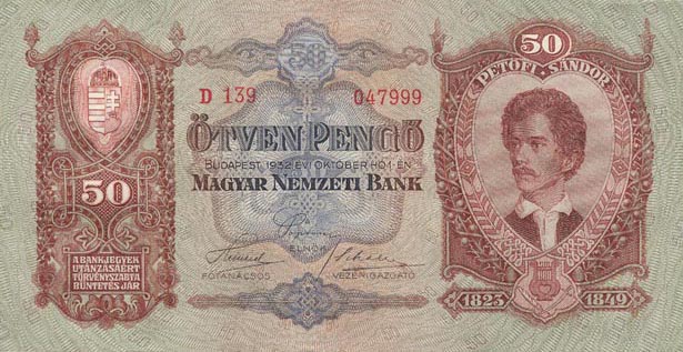 Front of Hungary p99: 50 Pengo from 1932