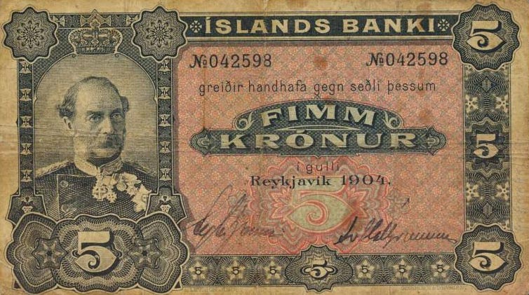 Front of Iceland p10: 5 Kronur from 1904