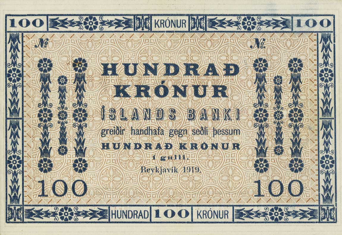 Front of Iceland p14r: 100 Kronur from 1919