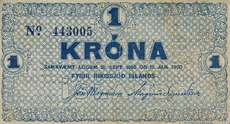 Front of Iceland p17b: 1 Kronur from 1922