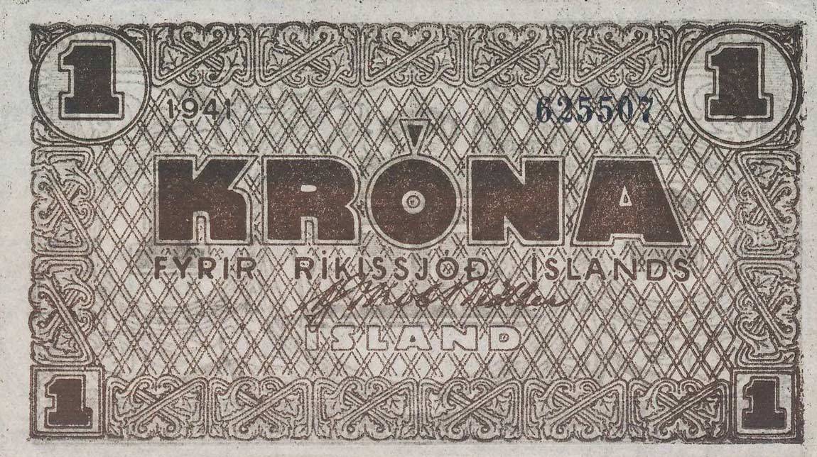 Front of Iceland p22e: 1 Kronur from 1944