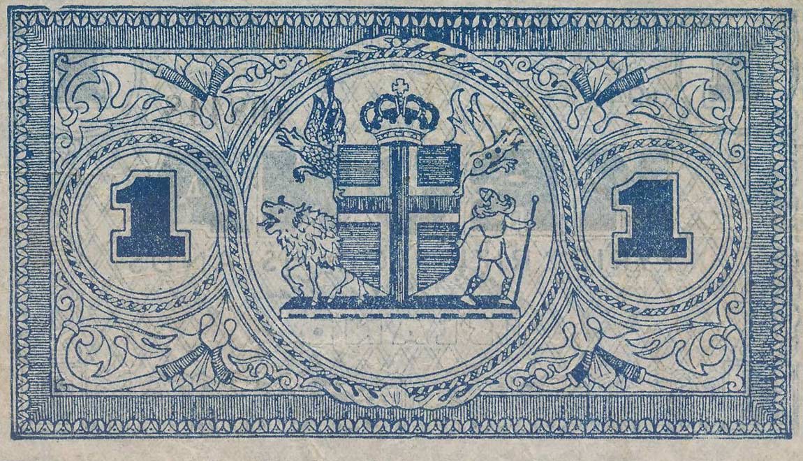 Back of Iceland p22i: 1 Kronur from 1944