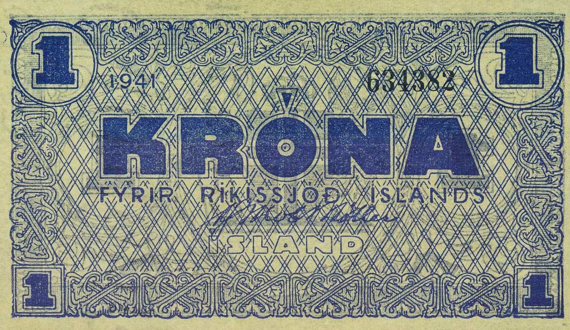 Front of Iceland p22k: 1 Kronur from 1945