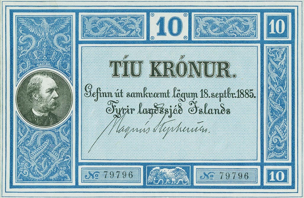 Front of Iceland p2a: 10 Kronur from 1885