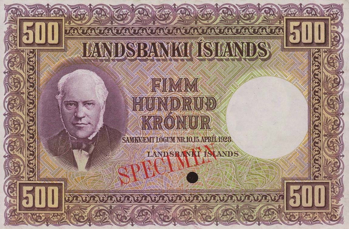 Front of Iceland p36s: 500 Kronur from 1928