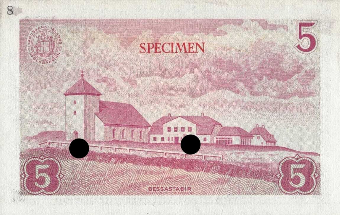 Back of Iceland p37ct: 5 Kronur from 1957