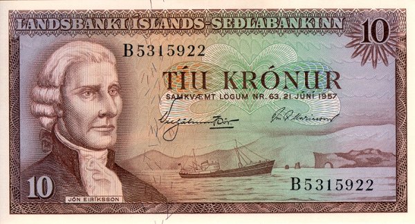 Front of Iceland p38b: 10 Kronur from 1957