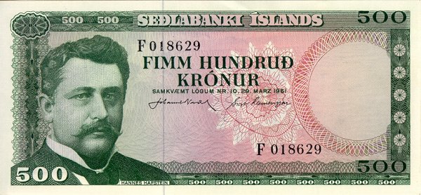 Front of Iceland p45a: 500 Kronur from 1961