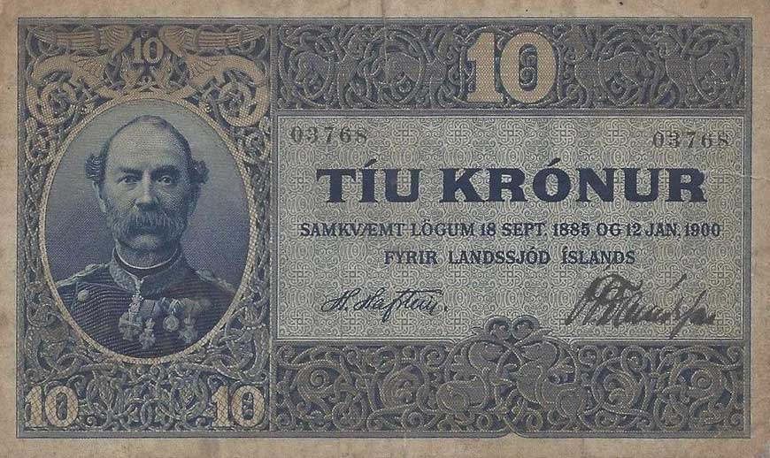 Front of Iceland p5a: 10 Kronur from 1885