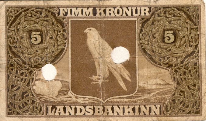 Back of Iceland p7b: 5 Kronur from 1885