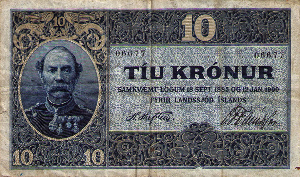 Front of Iceland p8a: 10 Kronur from 1885