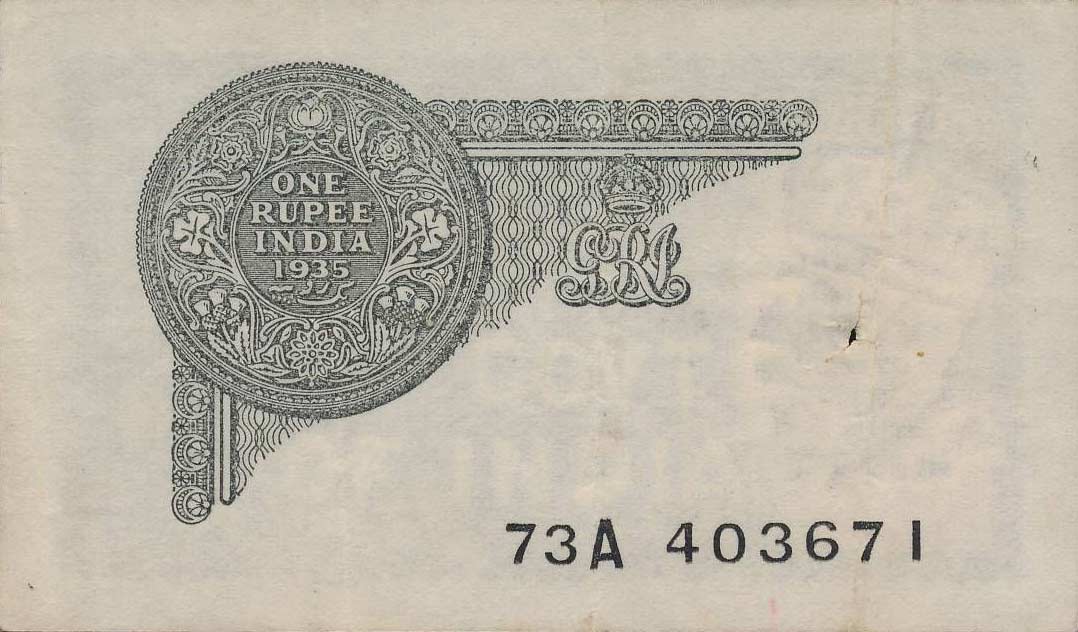 Back of India p14a: 1 Rupee from 1935