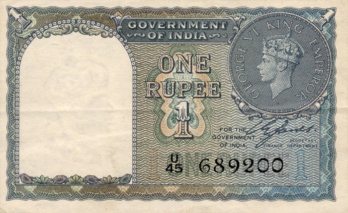 Front of India p25a: 1 Rupee from 1940