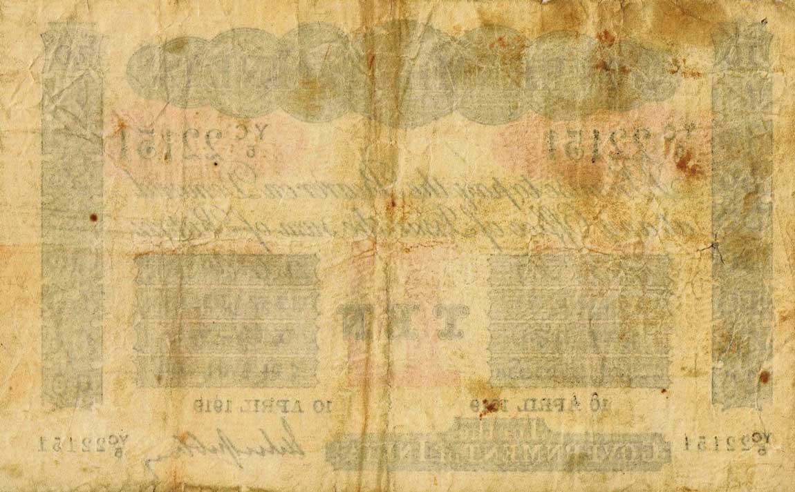 Back of India pA10k: 10 Rupees from 1915