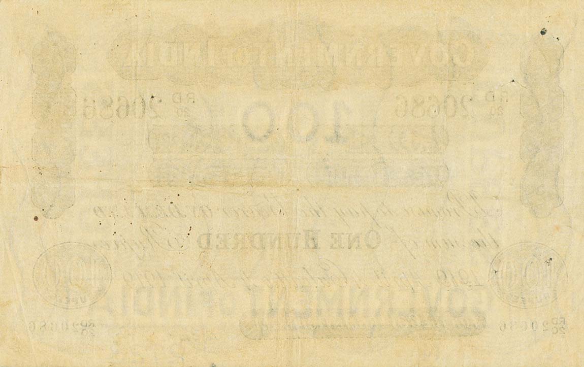 Back of India pA17f: 100 Rupees from 1918