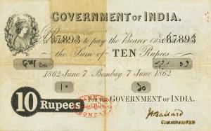 pA1 from India: 10 Rupees from 1861