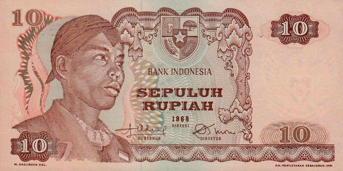 Front of Indonesia p105a: 10 Rupiah from 1968