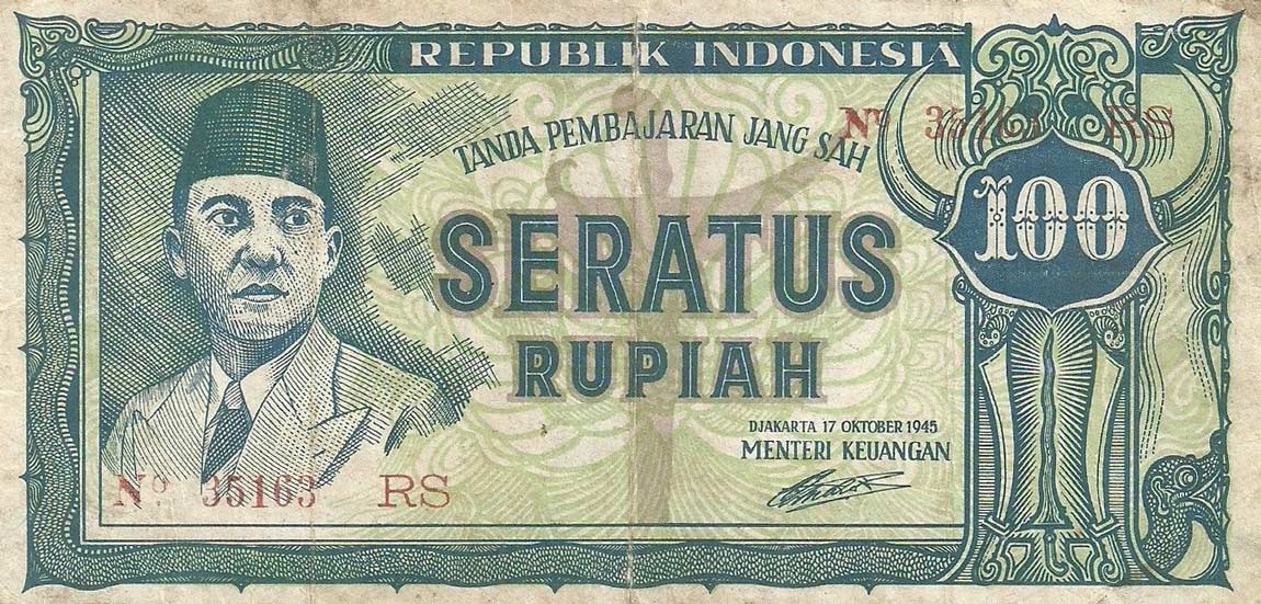 Front of Indonesia p20: 100 Rupiah from 1945