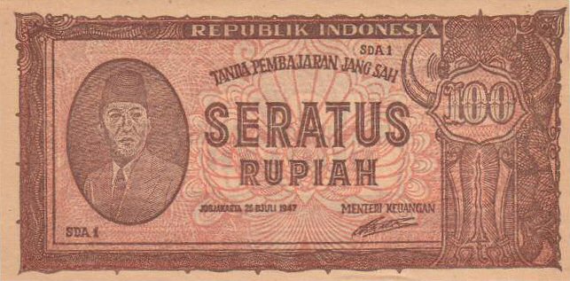 Front of Indonesia p29: 100 Rupiah from 1947