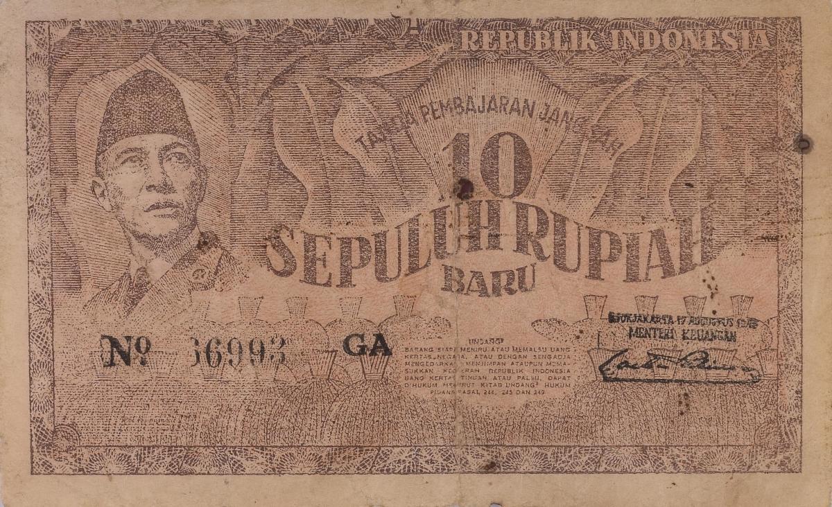 Front of Indonesia p35Eb: 10 New Rupiah from 1949