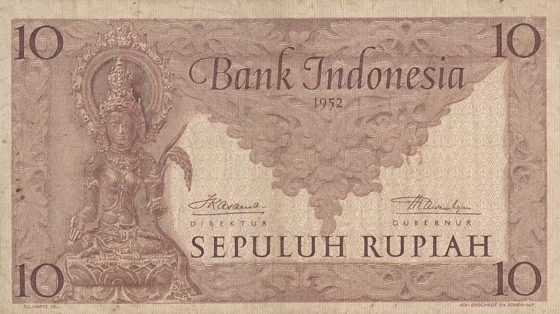 Front of Indonesia p43a: 10 Rupiah from 1952