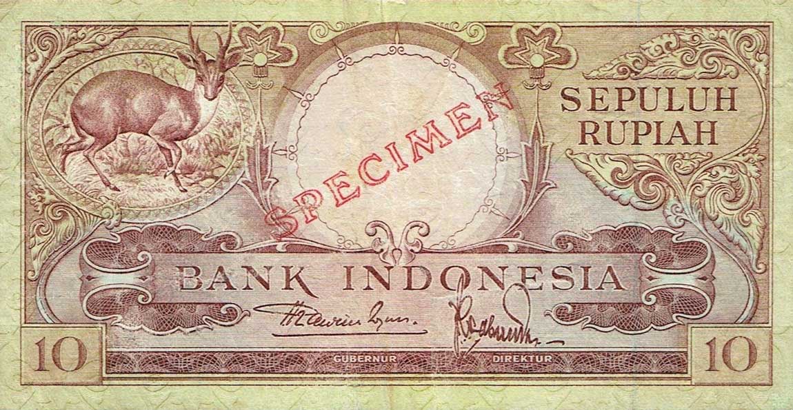 Front of Indonesia p49As: 10 Rupiah from 1957