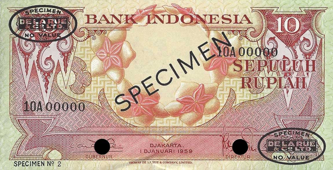 Front of Indonesia p66s: 10 Rupiah from 1959