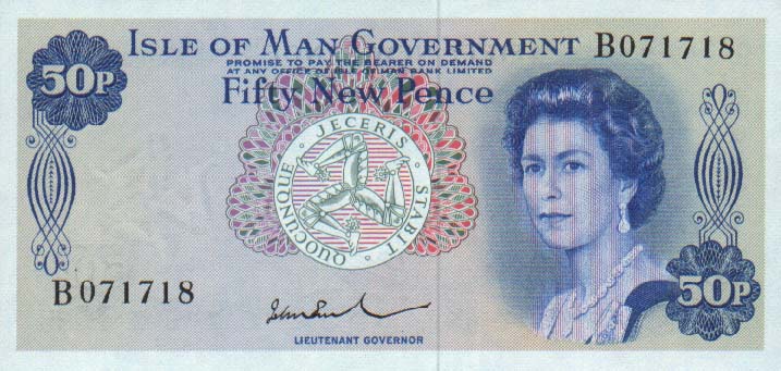 Front of Isle of Man p28b: 50 New Pence from 1972