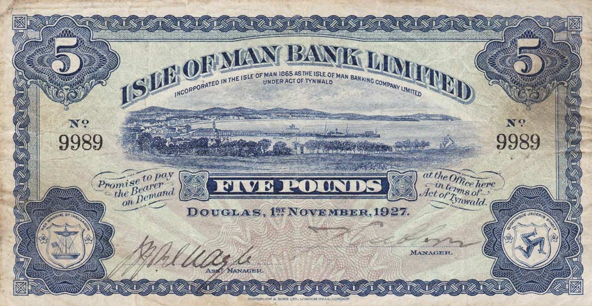 Front of Isle of Man p5: 5 Pounds from 1927